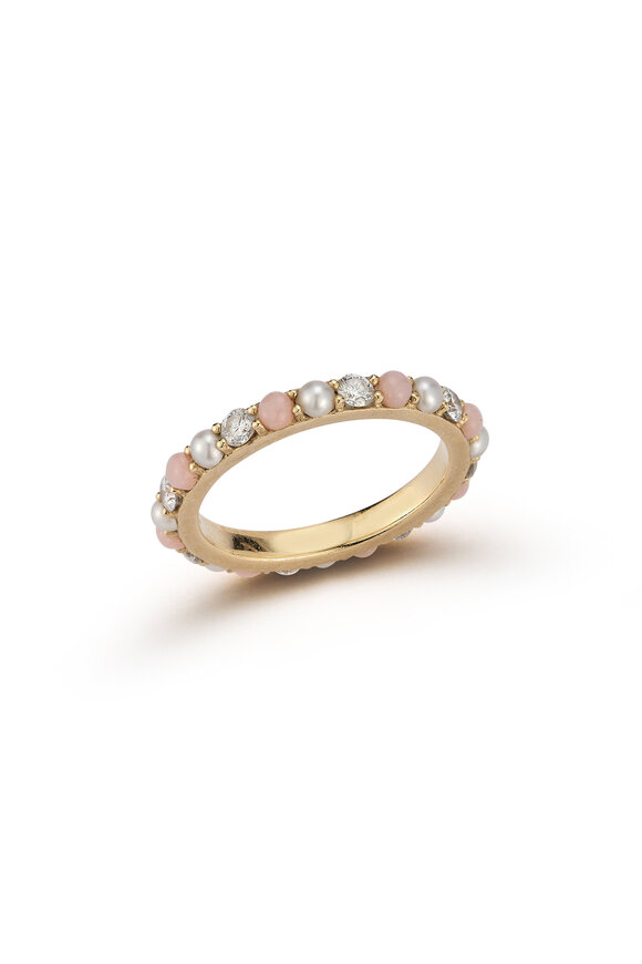 Storrow 14k Gold Pink Opal Diamond & Pearl Iris Ring - view 2