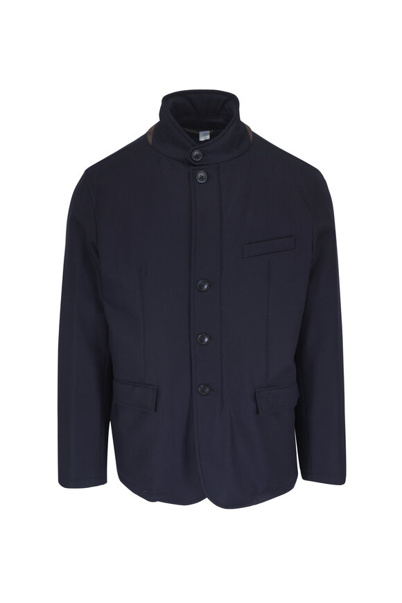 Herno Navy Blue Wool & Silk Storm Coat - view 1