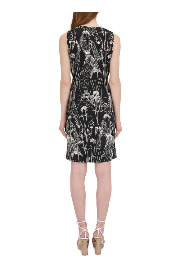 Akris - Ecru & Black Croquis Print Sleeveless Sheath Dress