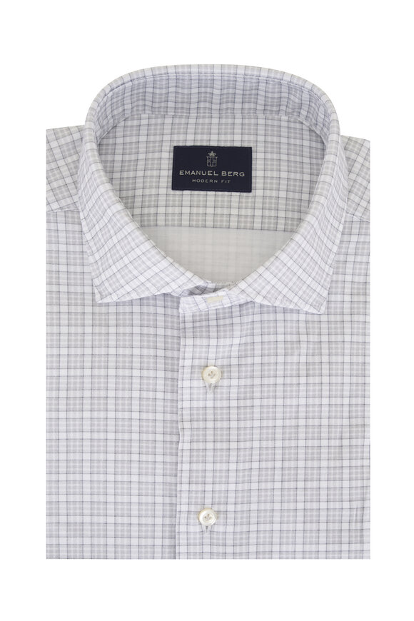 Emanuel Berg Light Gray Check Stretch Cotton Sport Shirt