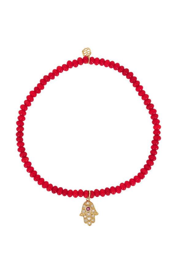 Sydney Evan 14k Yellow Gold Ruby Baby Hamsa Charm Bracelet