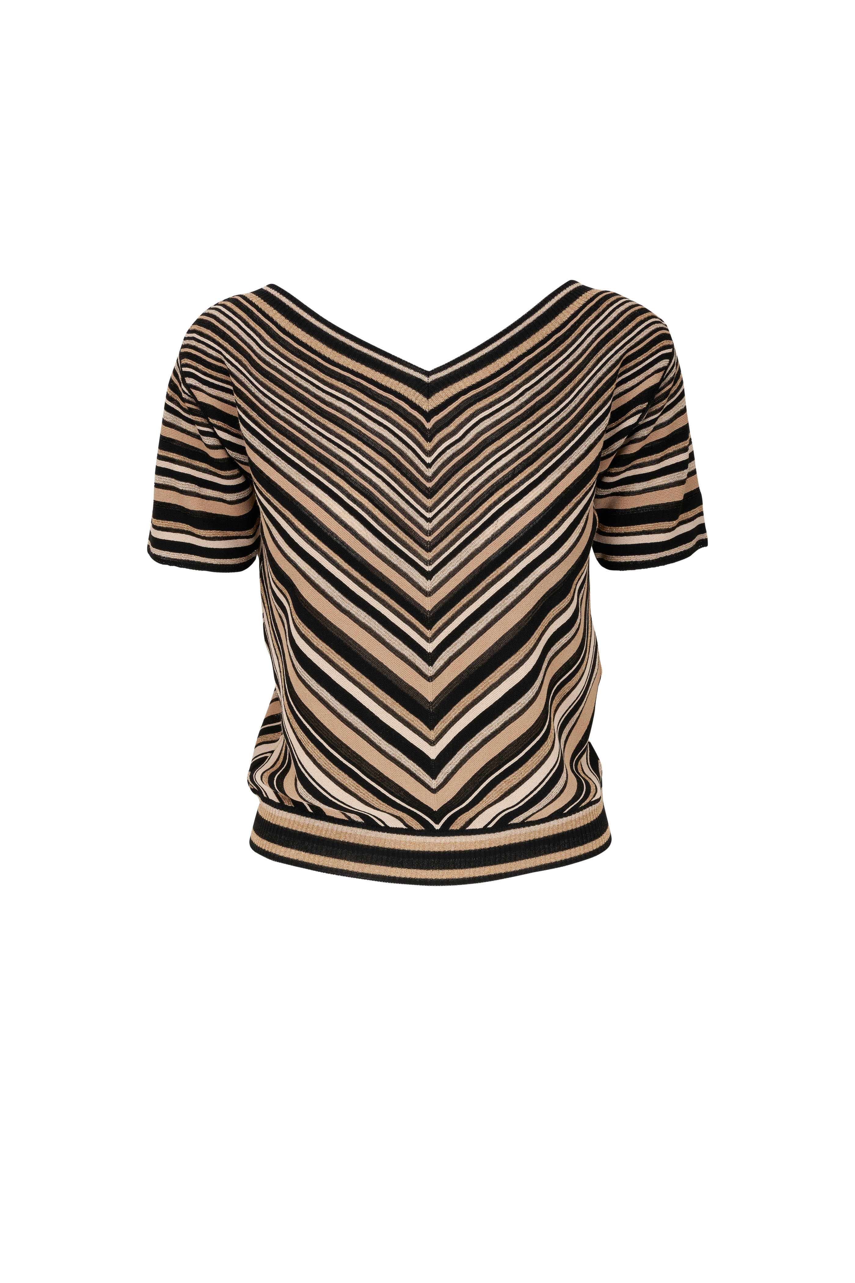 D.Exterior - Black & Gold Lurex Striped Knit Short Sleeve Top