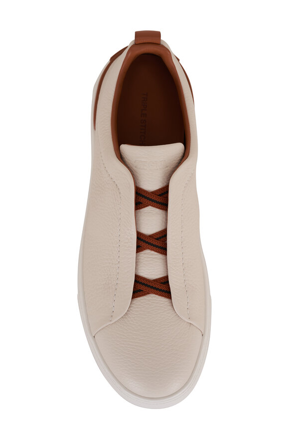 Zegna - Triple Stitch Off-White Deerskin Low Top Sneaker