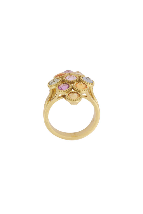 Lauren K 18k Yellow Gold Round Sapphire Temple Ring - view 2