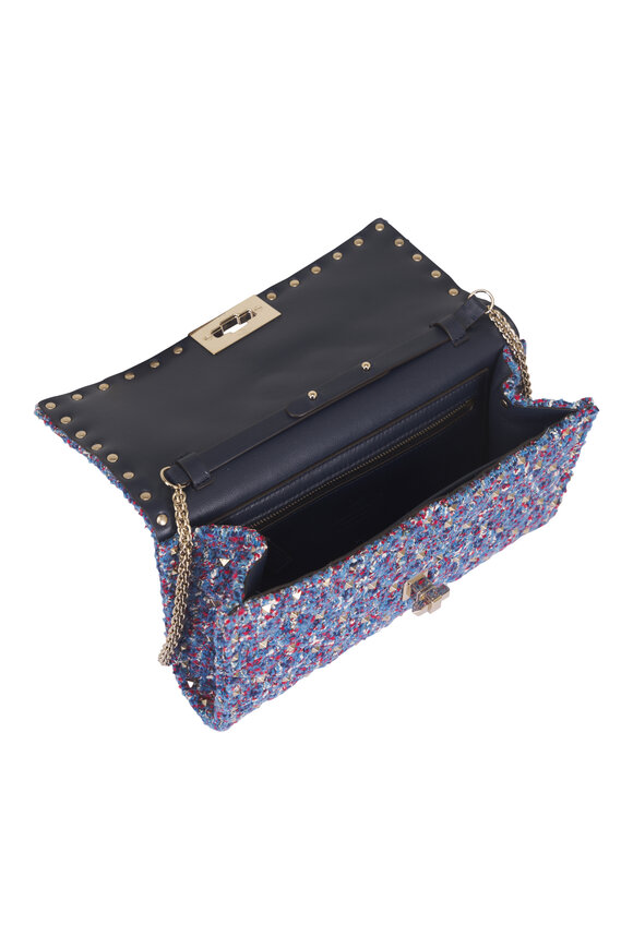 Valentino Garavani Sapphire Tweed Rockstud Crossbody Bag - view 4