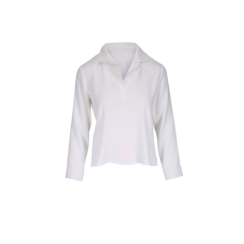 Peter Cohen - Cate White Stretch Linen V-Neck Blouse
