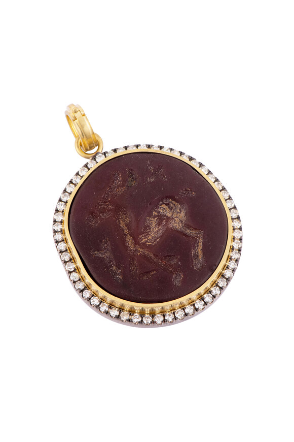 Sylva & Cie 18k Yellow Gold Carnelian & Diamond Seal Pendant - view 1