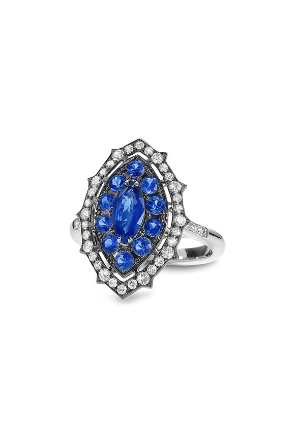 Nam Cho 18k Blue Sapphire Diamond Marquis Cocktail Ring
