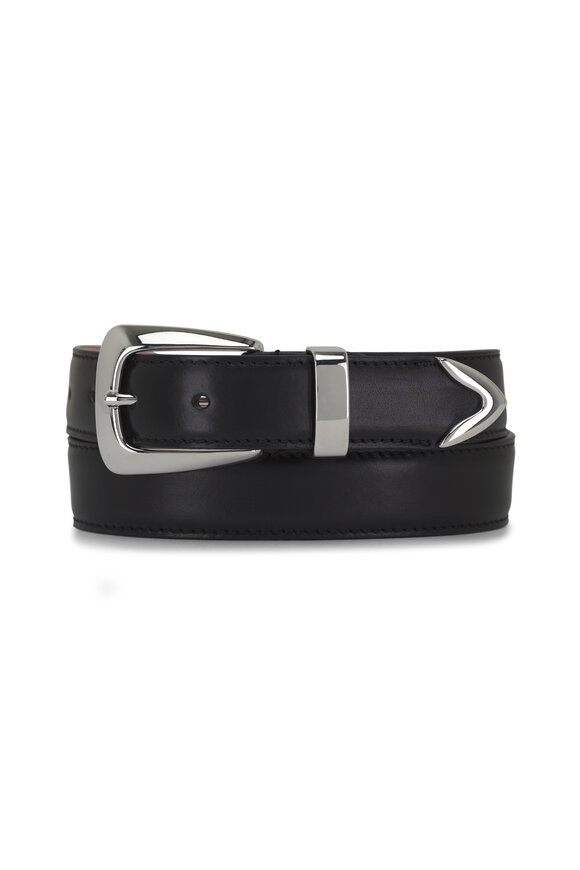 Khaite Benny Black Leather & Silver Buckle Belt