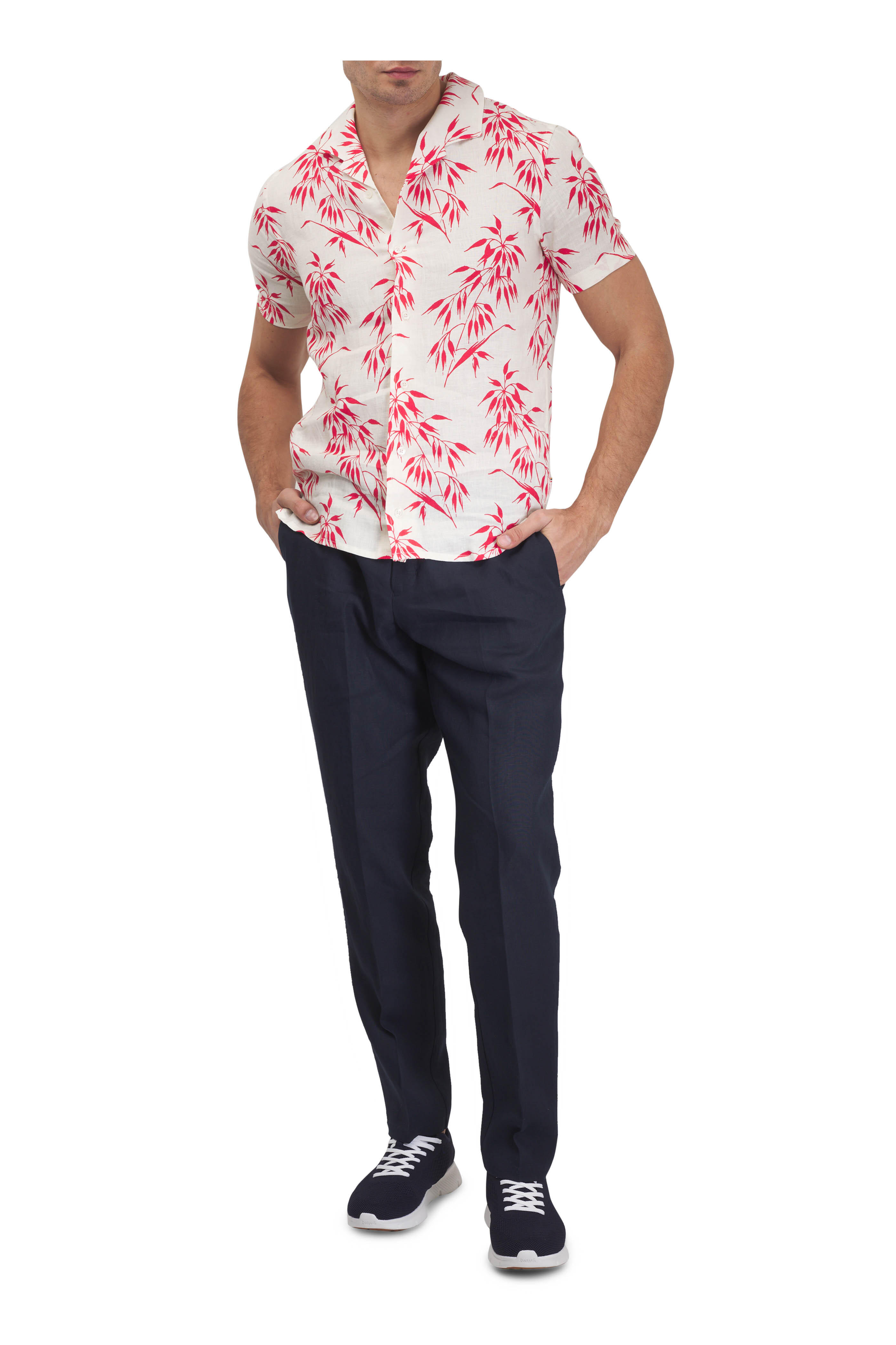Orlebar Brown - Hibbert White & Red Bamboo Print Sport Shirt