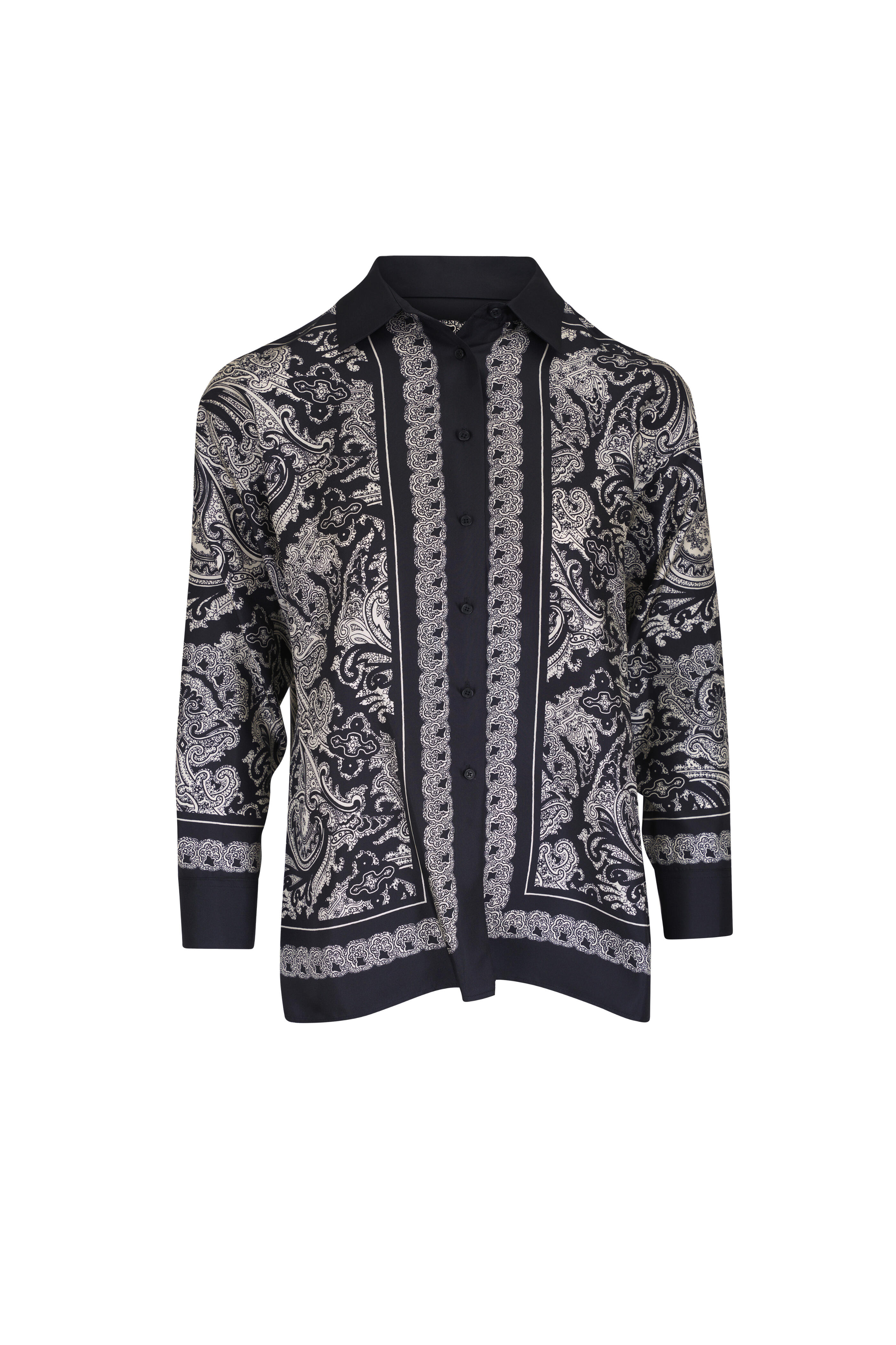 Nili Lotan - Alfie Black & Ivory Print Silk Shirt