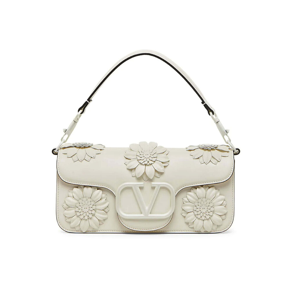 Valentino Garavani - Loco Flower Applique Shoulder Bag in Ivory