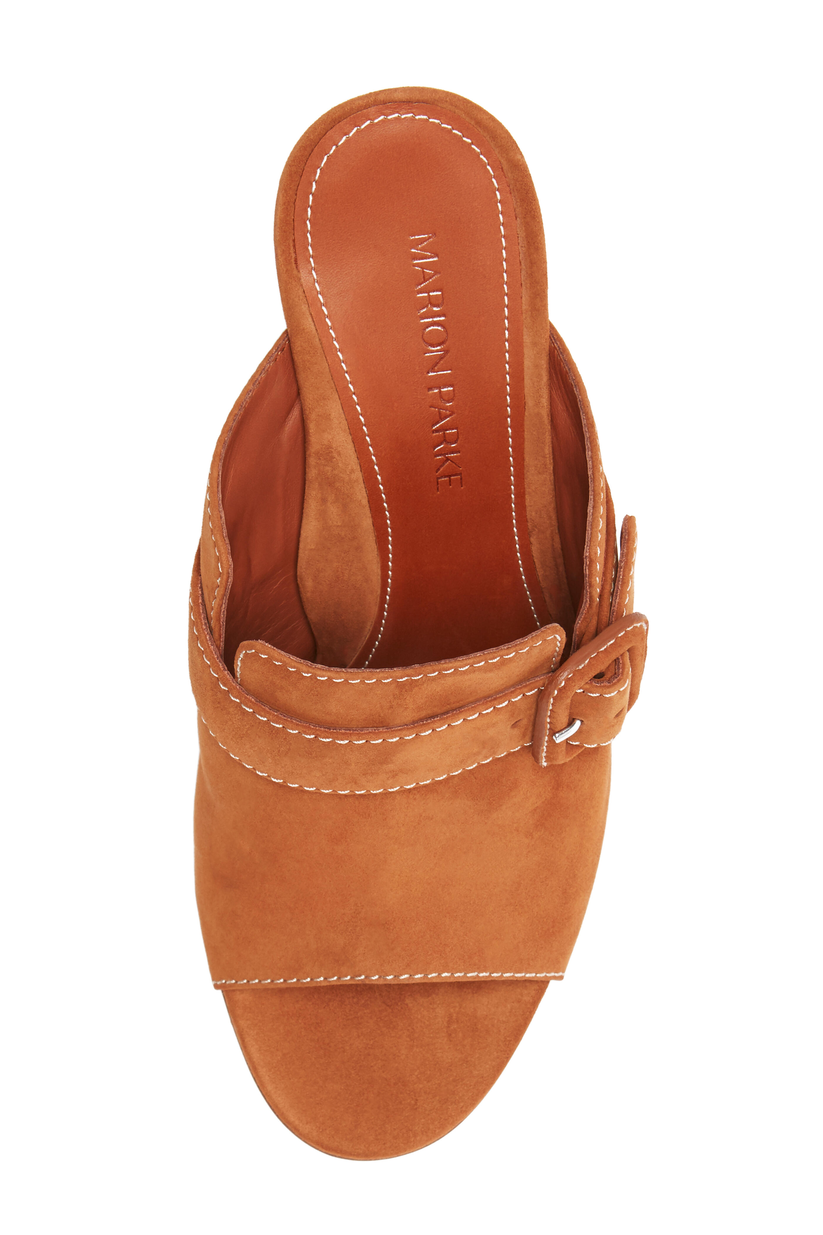 Marion Parke - Lidia Camel Suede Peep Toe Mule, 85mm