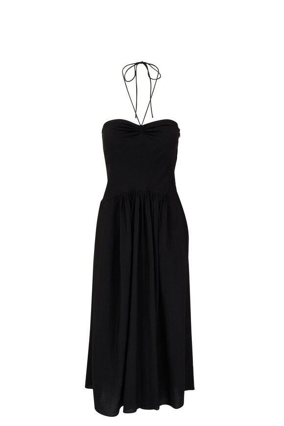 Vince - Black Ruched Halter Dress 