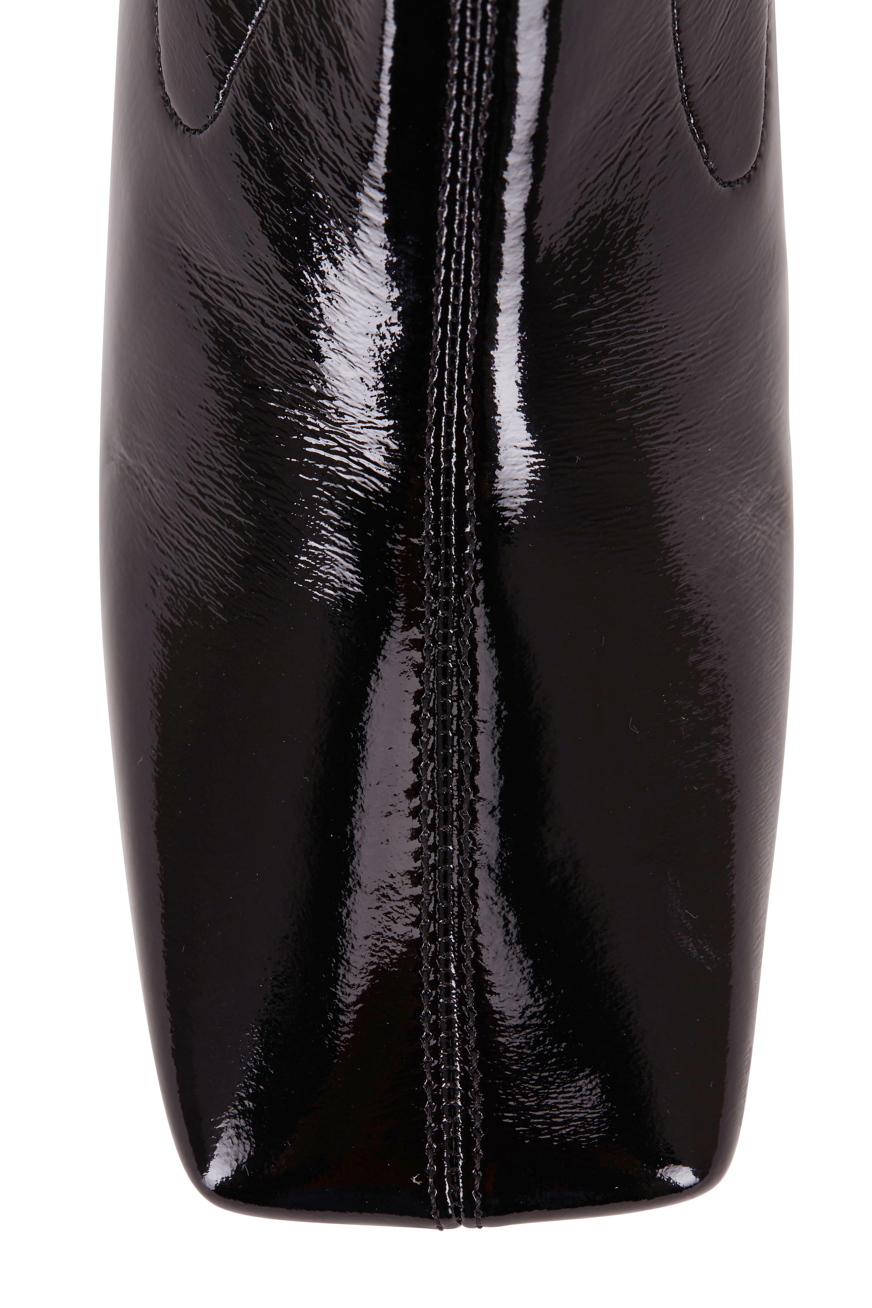 Prada - Black Patent Leather Square Toe Bootie, 55mm