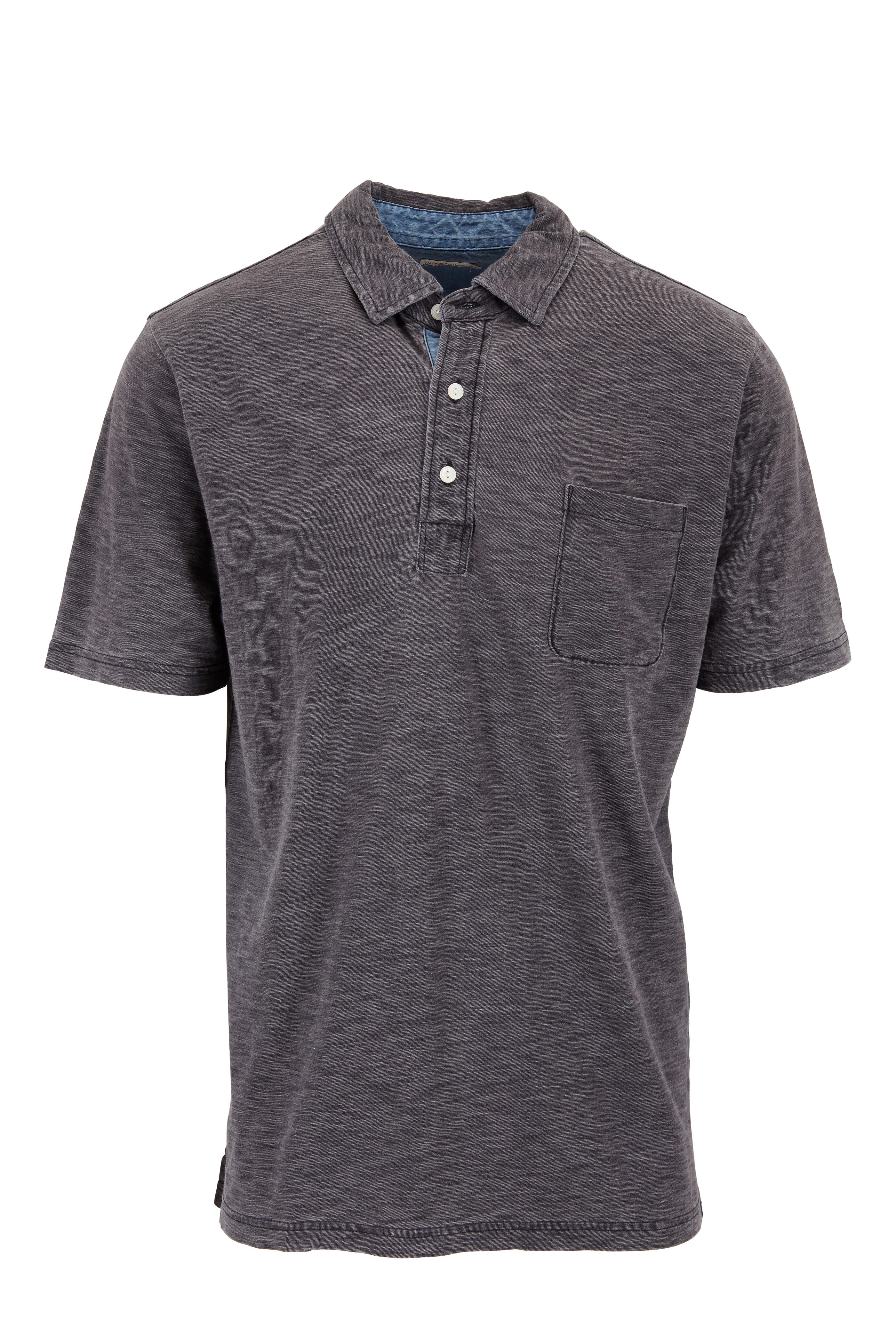 Faherty Brand - Black Indigo Wash Slub Knit Pocket Polo