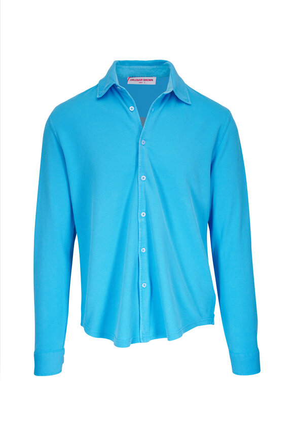 Orlebar Brown Giles California Blue Cotton Pique Sport Shirt