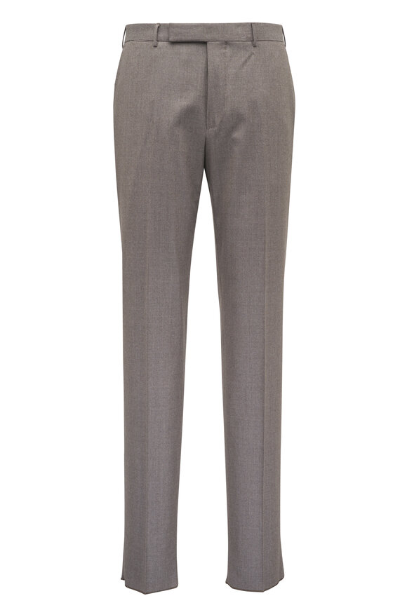 Zegna - Solid Beige Wool Dress Pant | Mitchell Stores