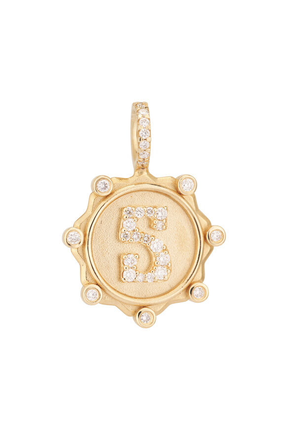 Marlo Laz 14k Gold "S" Alphabet Coin Pavé Diamond Charm - view 1