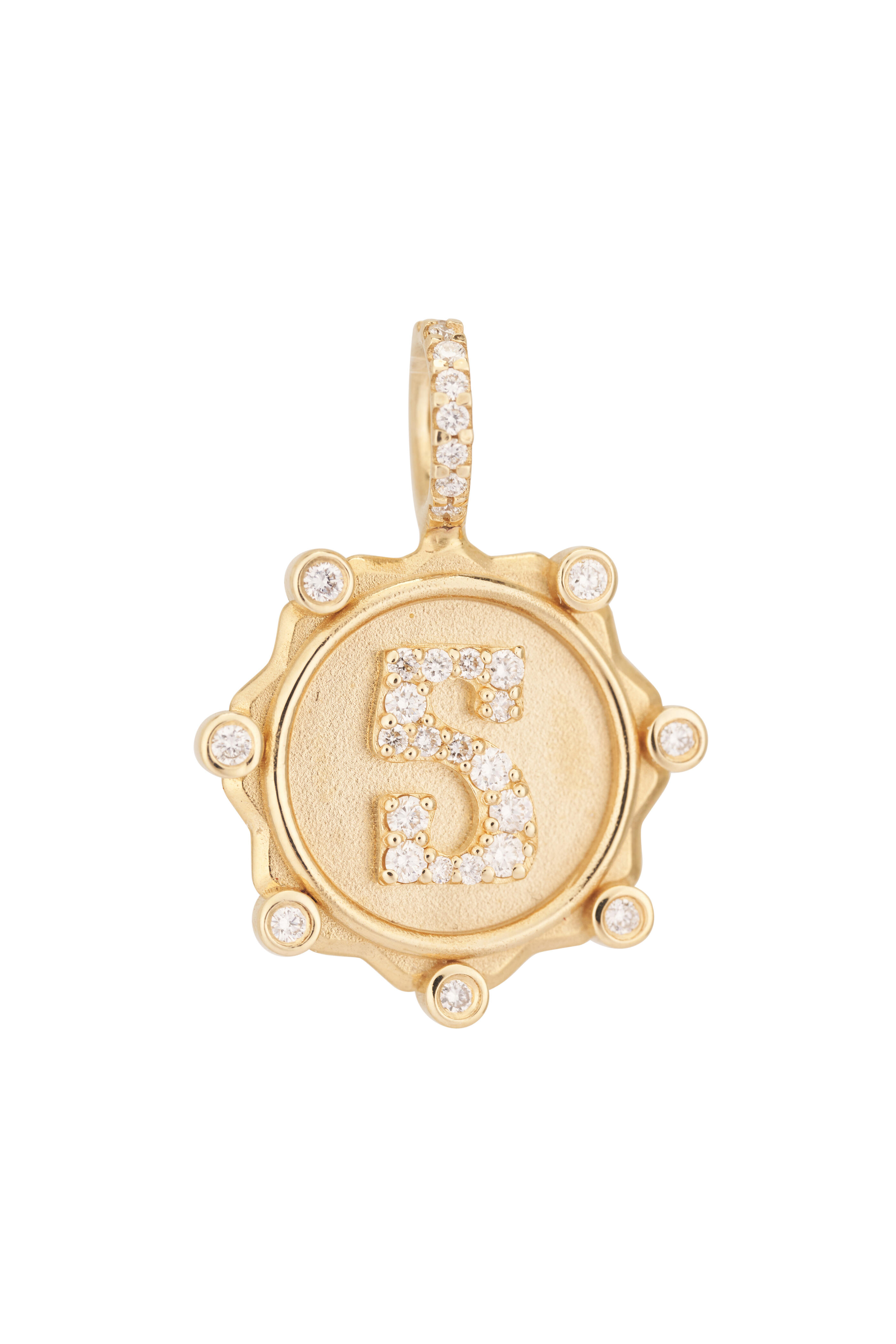Marlo Laz - 14k Gold "S" Alphabet Coin Pavé Diamond Charm