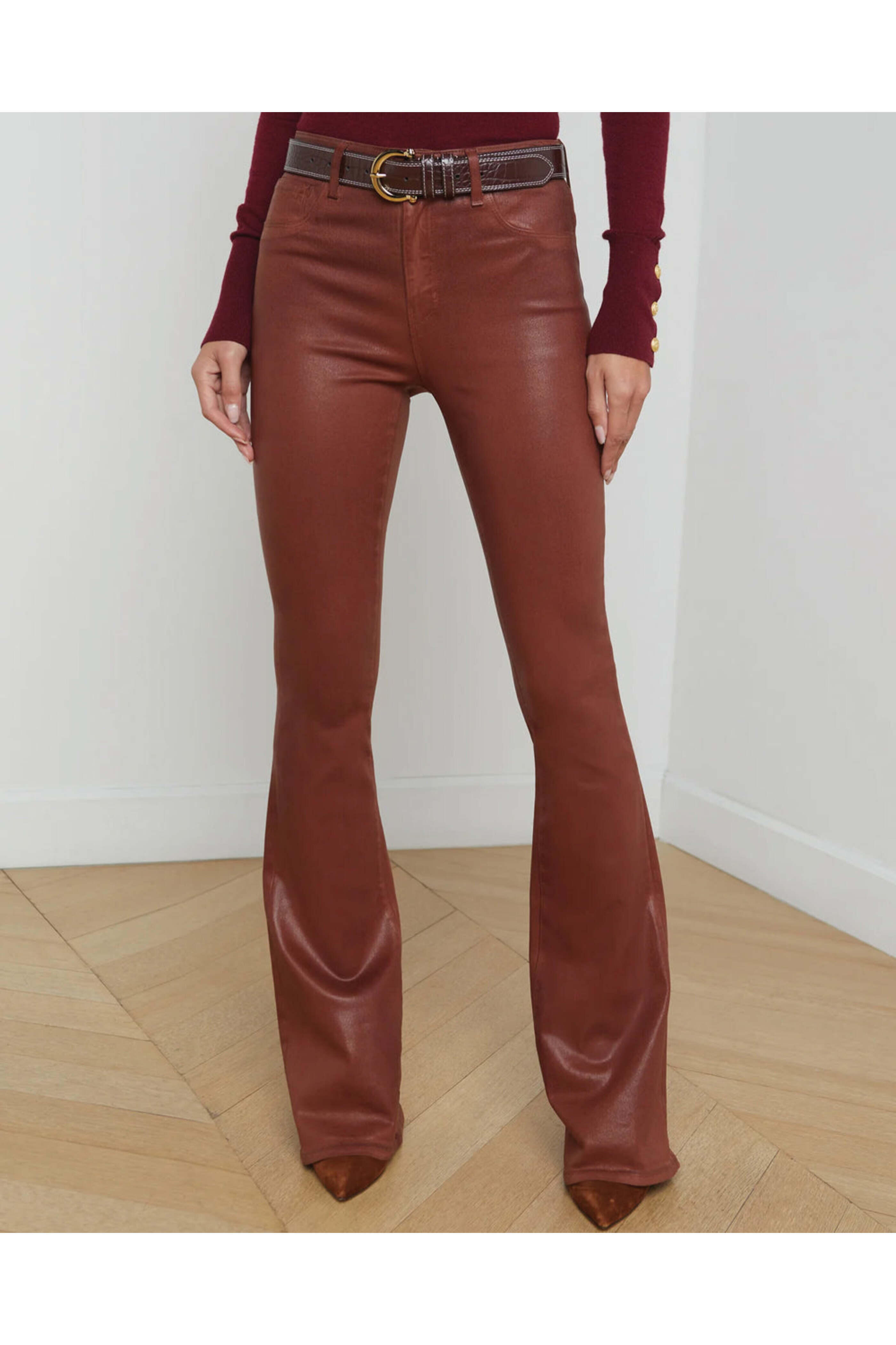 L'Agence - High Rise Marty Flare Jean in Rich Ginger Coated