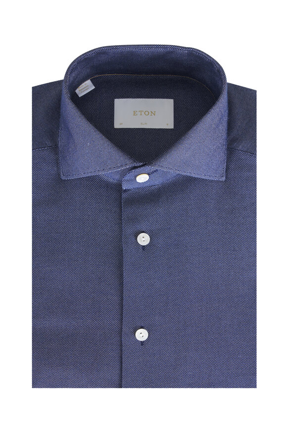 Eton Navy Blue Textured Slim Fit Dress Shirt - view 1
