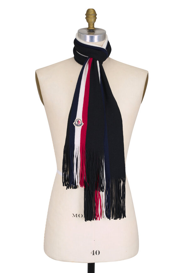 Moncler Black Tricot Stripe Wool Scarf - view 1