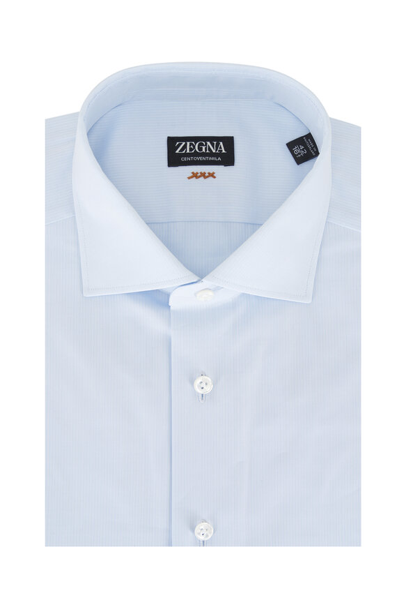 Zegna Centroventimilia Blue Stripe Cotton Dress Shirt