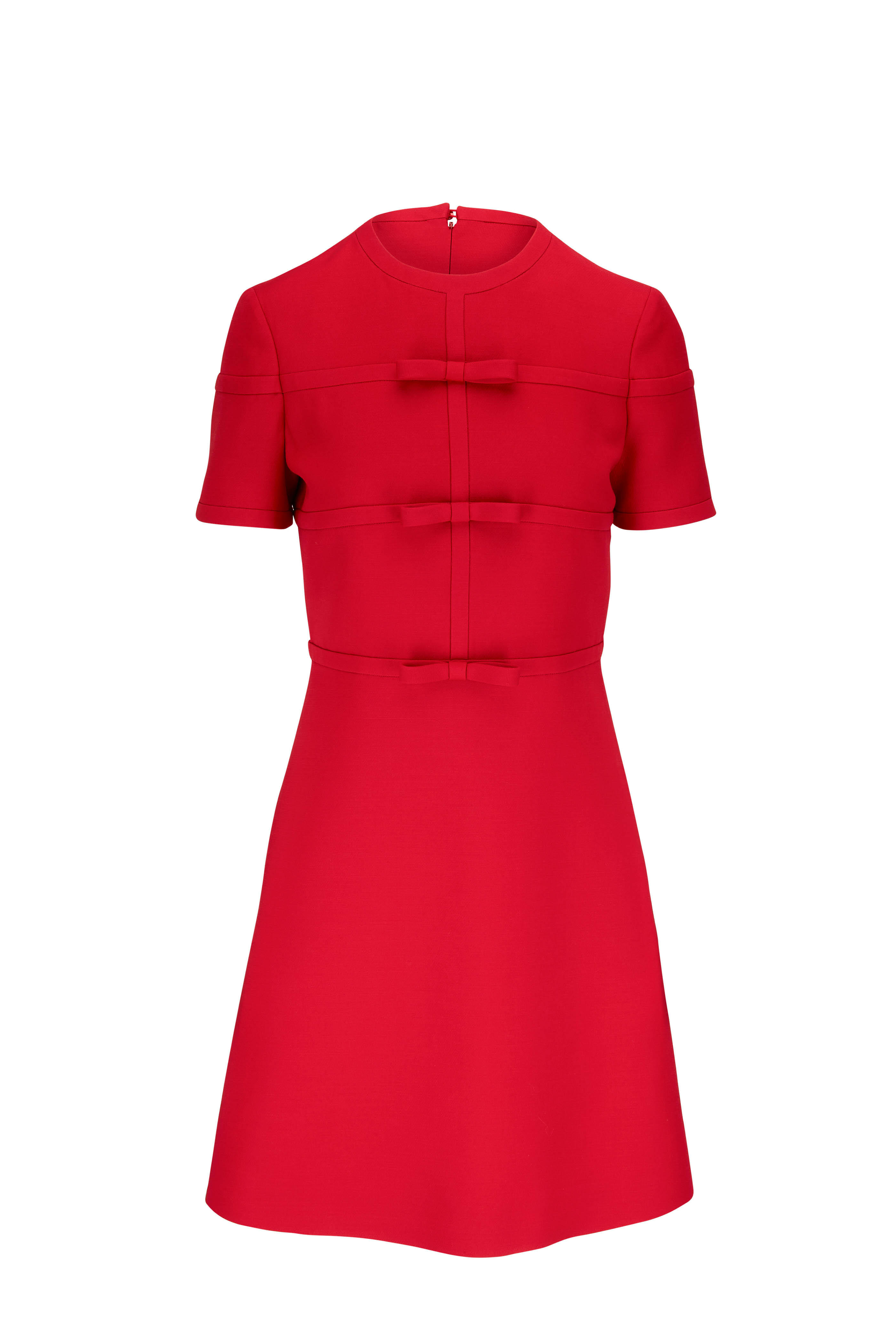 Valentino - Solid Red Crepe Couture Bow A-Line Mini Dress
