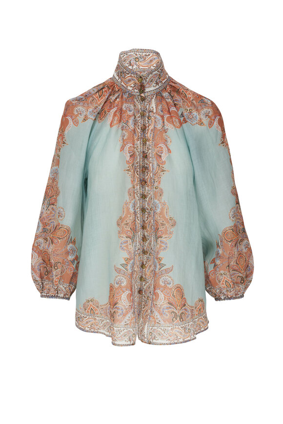 Zimmermann - Devi Mint Paisley Billow Sleeve Blouse