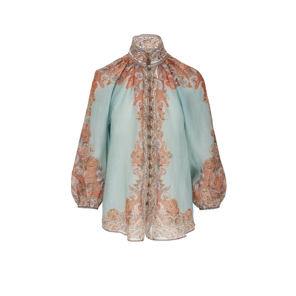 Zimmermann - Devi Mint Paisley Billow Sleeve Blouse