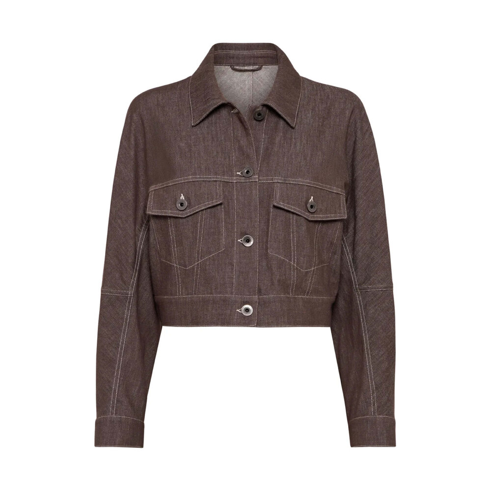 ジャケット BRUNELLO CUCINELLI TECHNO MEMBRANED PANAMA CROP CABAN Brunello Cucinelli Brown Double-breasted Crop Jacket With