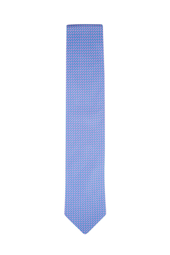 Eton Purple & Light Blue Geometric Print Silk Necktie 