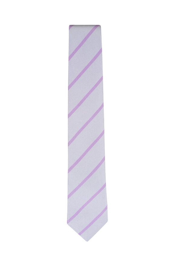 Brunello Cucinelli Gray & Purple Striped Silk Necktie