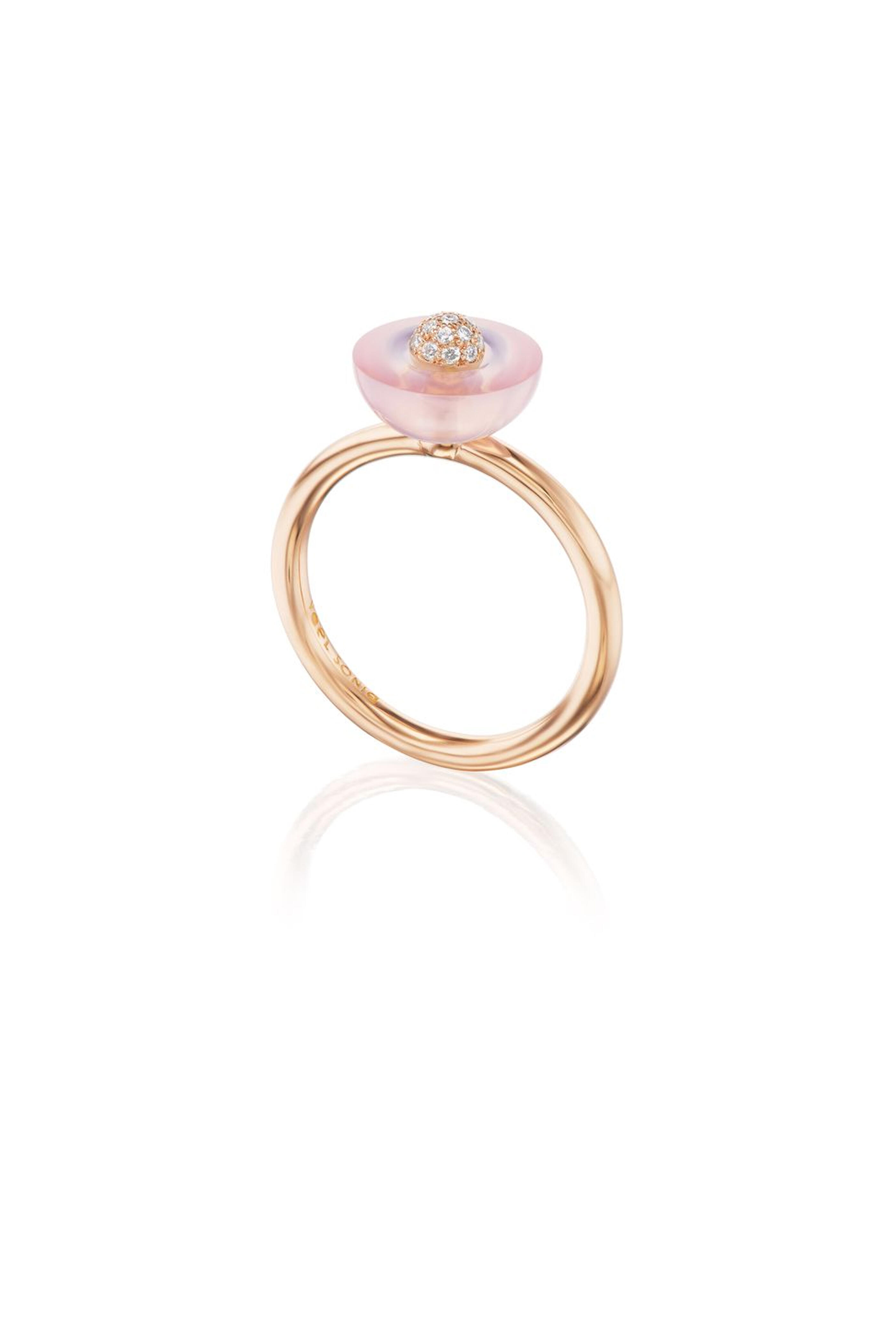 Yael Sonia - Small Brilliant Rose Quartz Radiant Ring