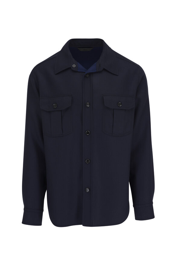 Brioni Navy Blue Wool Overshirt 