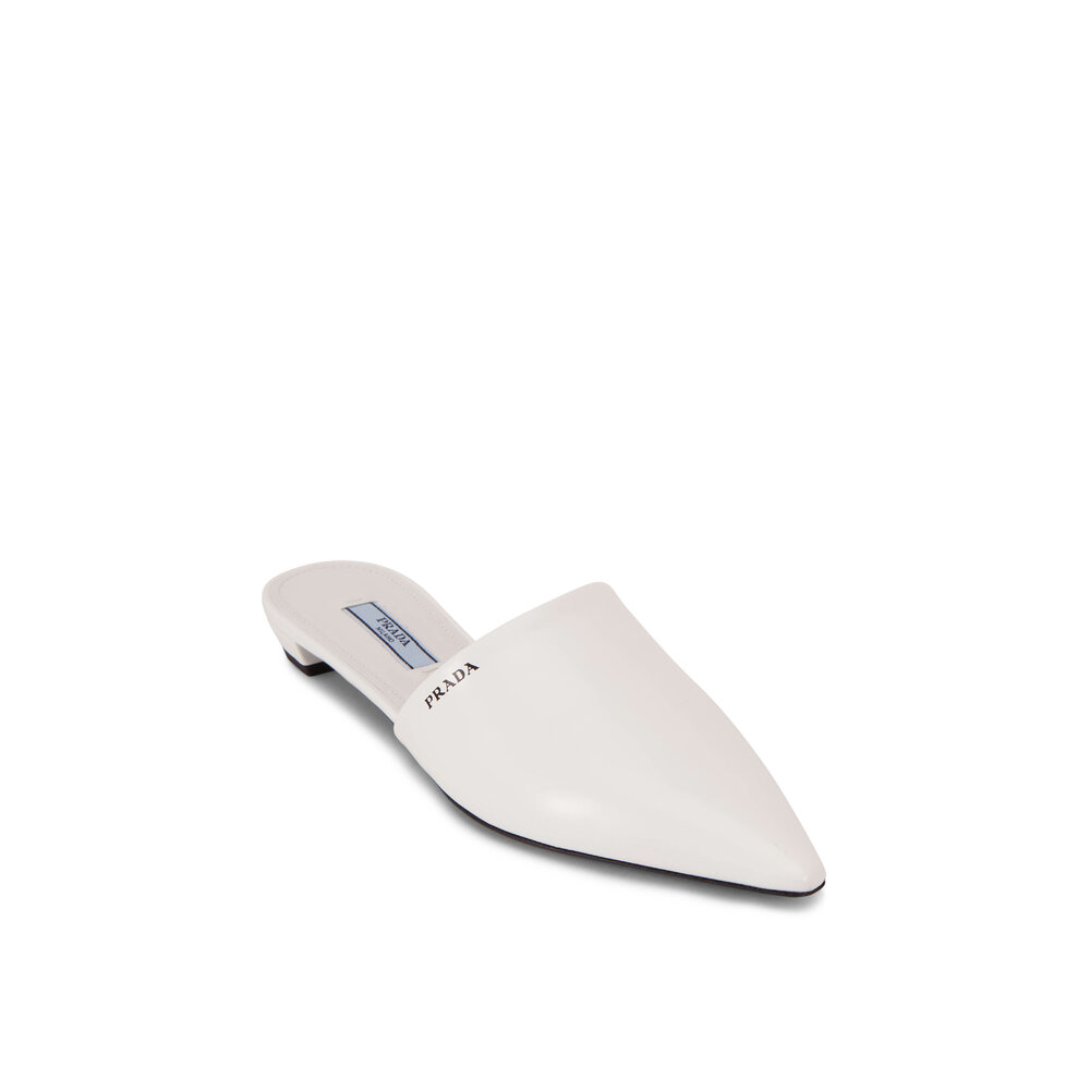 Prada - White Shiny Leather Flat Mule | Mitchell Stores