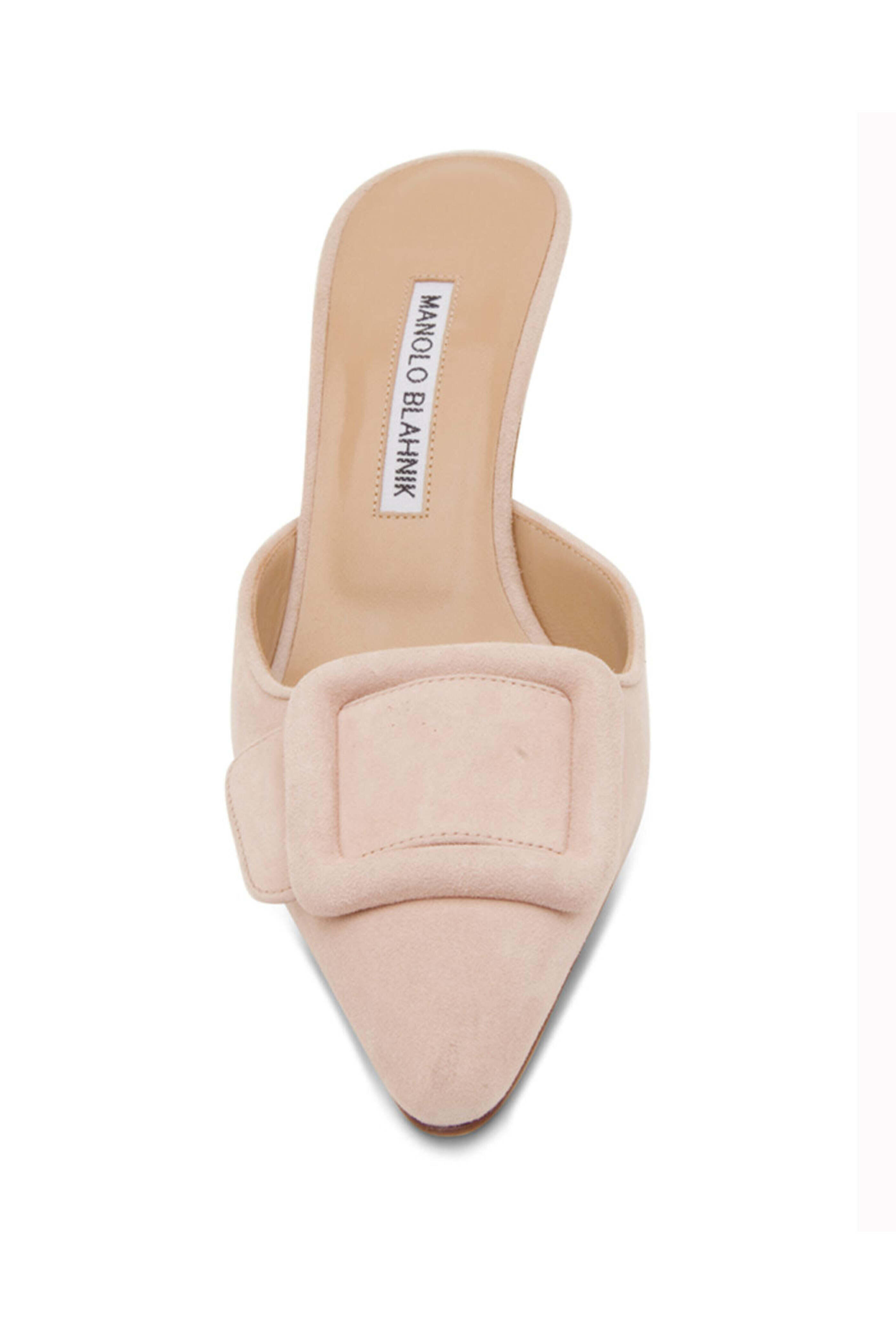 Manolo Blahnik - Maysale Point Toe Kitten Heel Slide in Nude