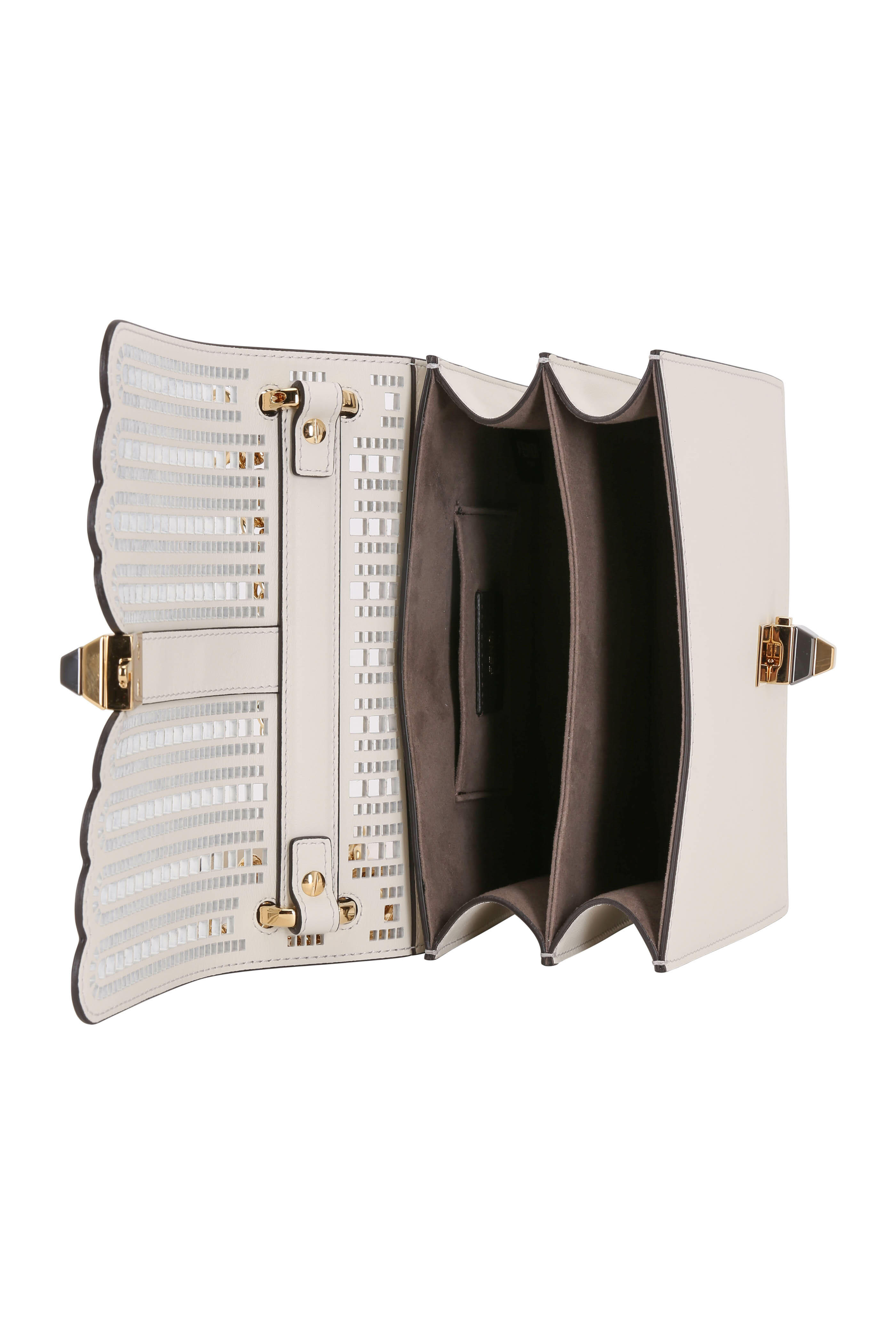 Fendi - Kan I White Laser-Cut Leather Chain Small Bag