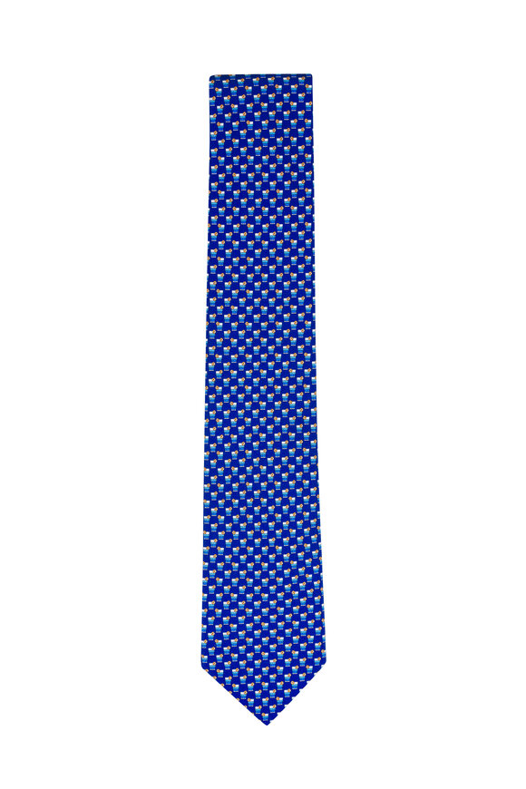 Ferragamo Dark Blue Cocktail Print Silk Necktie