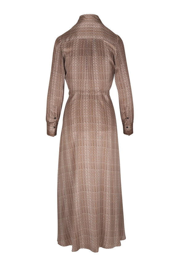 Kiton - Taupe Geometric Print Silk Shirtdress