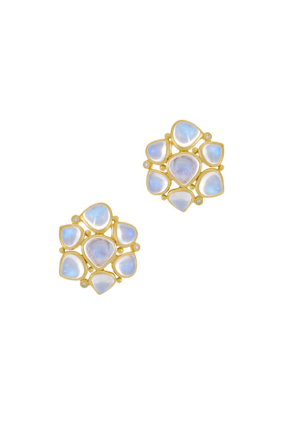 Temple St. Clair - Royal Blue Moonstone & Diamond Cluster Earrings