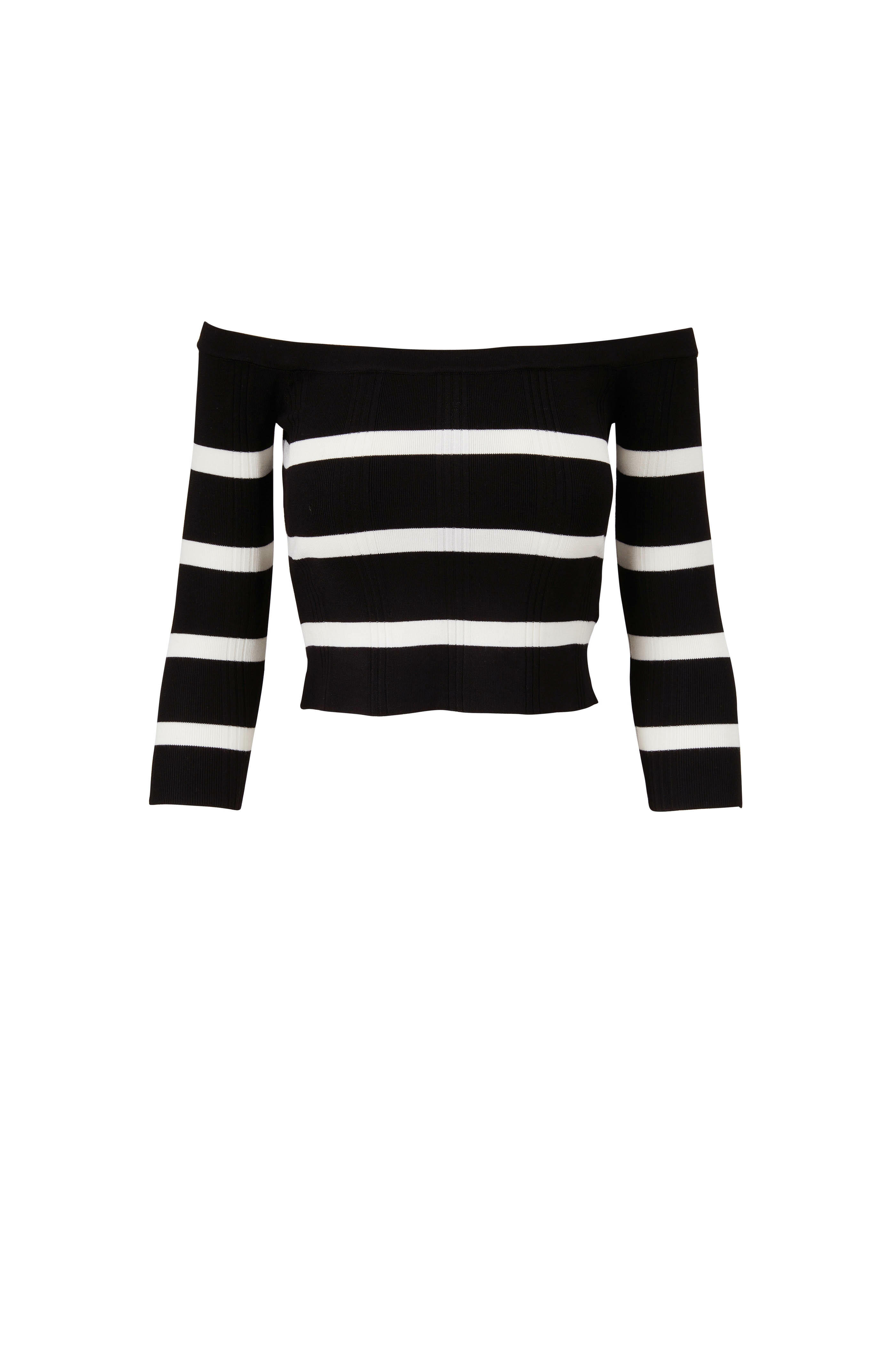 L'Agence - Conner Black & Ivory Stripe Off-The-Shoulder Top