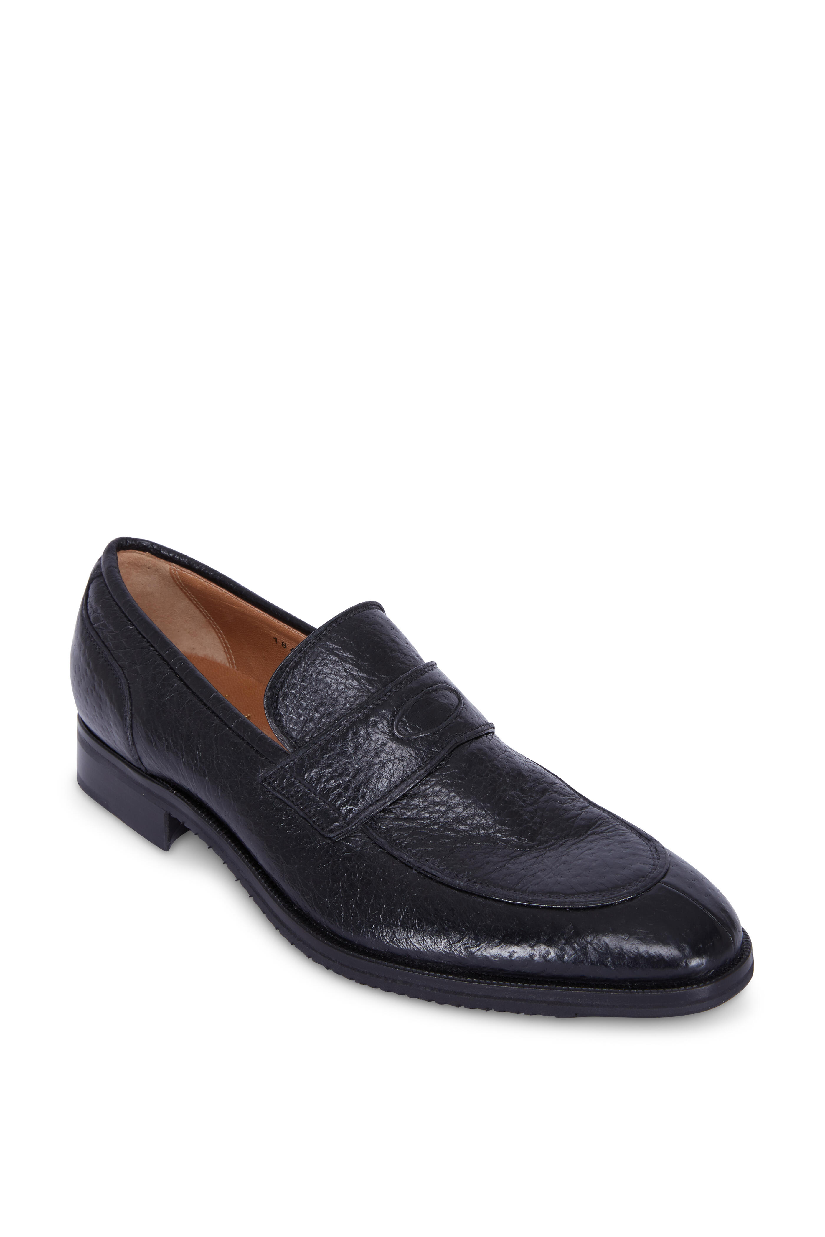 Gravati - Peccary Black Pebbled Leather Penny Loafer display picture 1