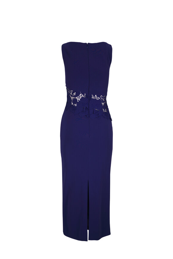 Talbot Runhof Navy Lace Fitted Pencil Cocktail Dress - view 4