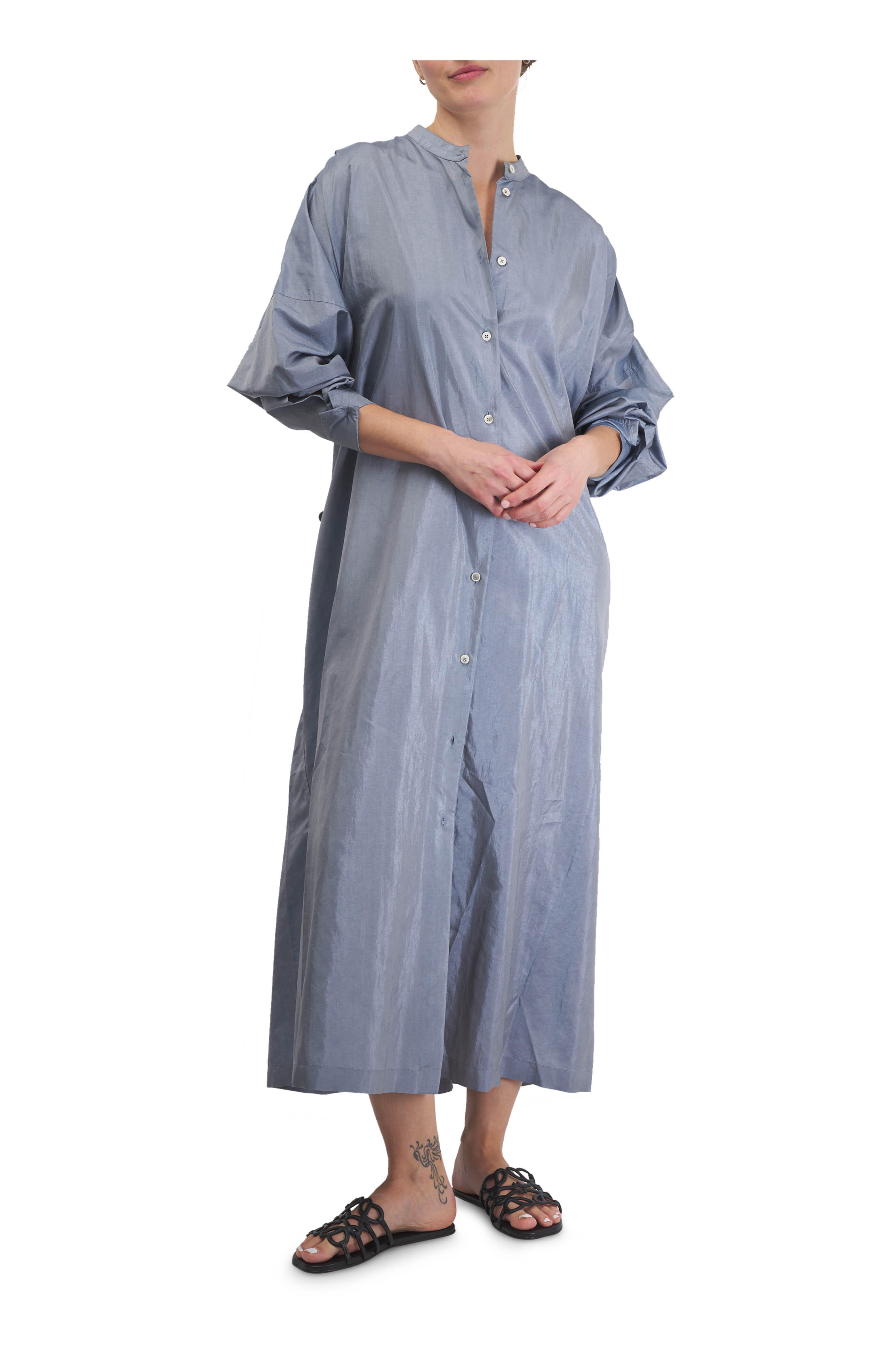 Jil Sander - Light Blue Stand Collar Long Tunic Dress