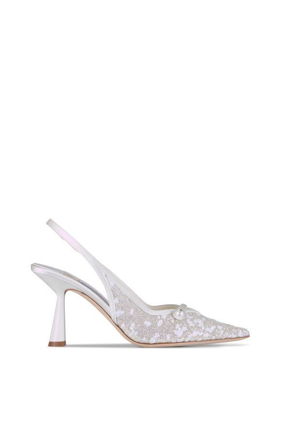 Jimmy Choo Amita Ivory & Silver Tulle Slingback Pump, 85mm - view 3