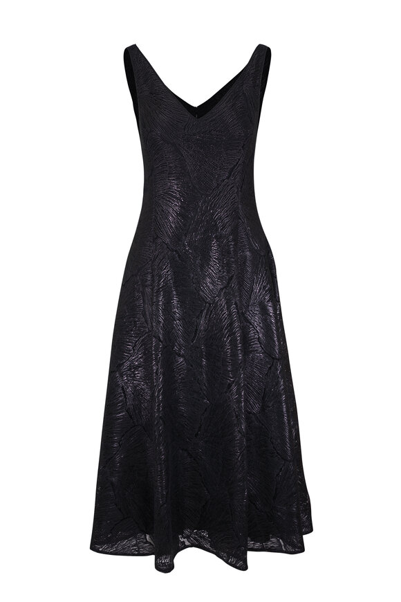 Akris Black Seafan Lacquered Lace Midi Dress