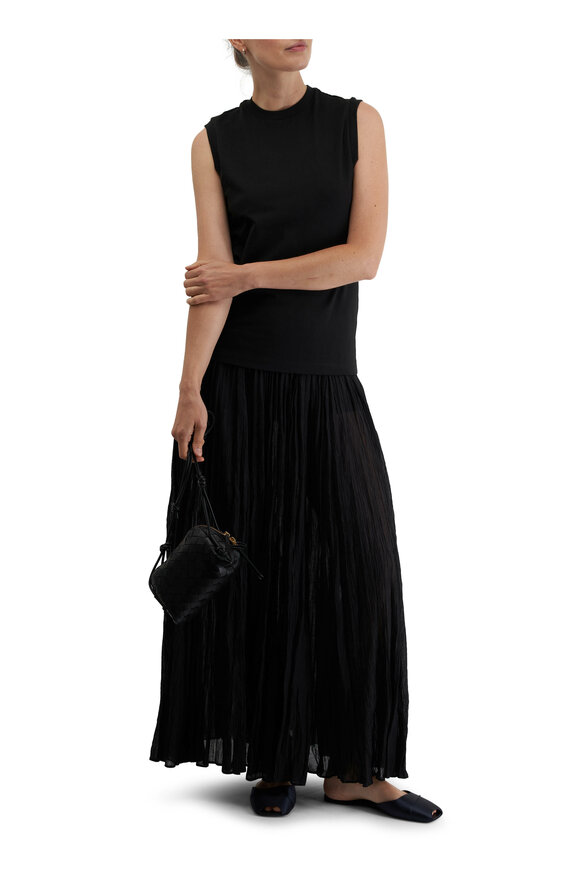 Totême - Crinkled Black Plissé Maxi Skirt 