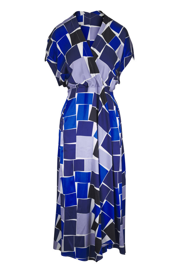 Zero + Maria Cornejo Long Aki Wave Blue Multi Dress - view 1